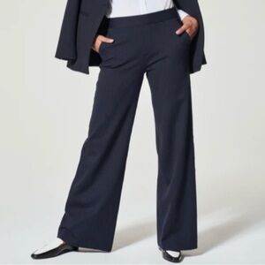 Spanx The Perfect Pant Wide Leg Navy Pin Stripe Small 31” inseam